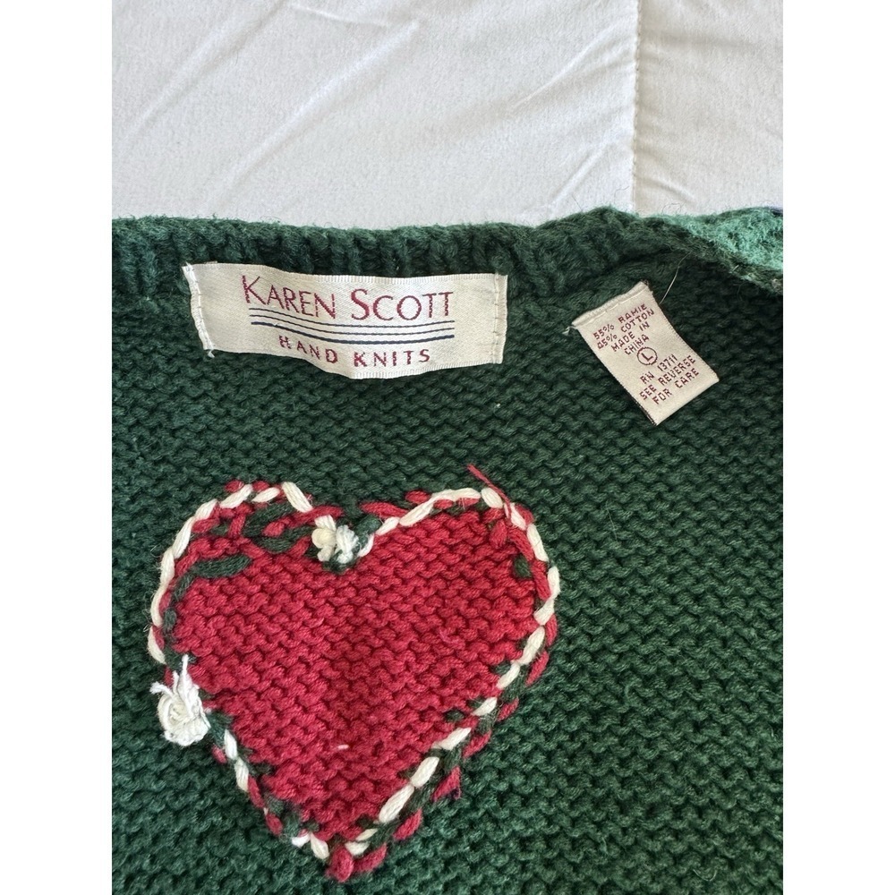 Karen Scott Handknitted Vintage Sweater Vest Large Teddy Bears Hearts Plaid - Picture 4 of 7